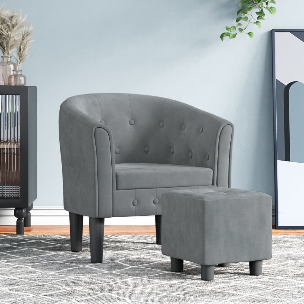 Fauteuil avec repose-pied gris foncé velours - XIOS