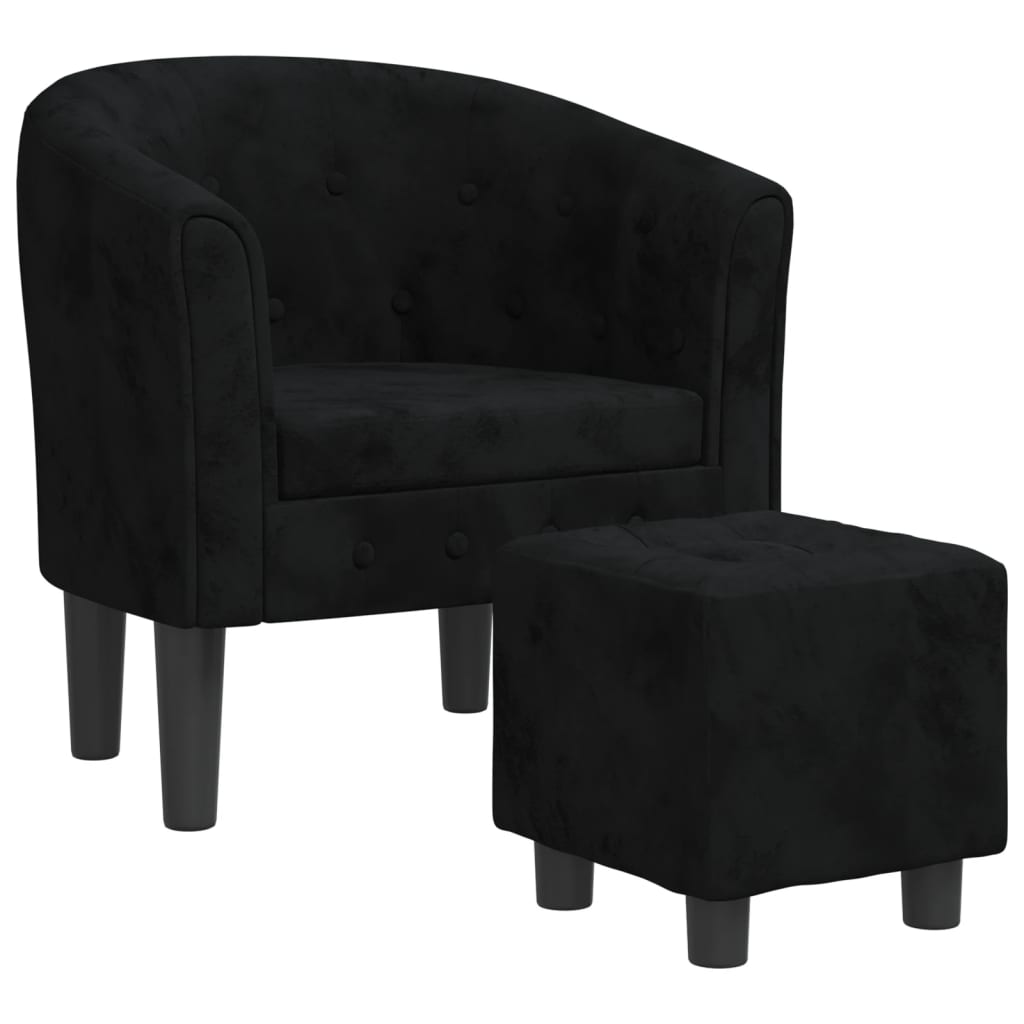 Fauteuil avec repose-pied noir velours - XIOS
