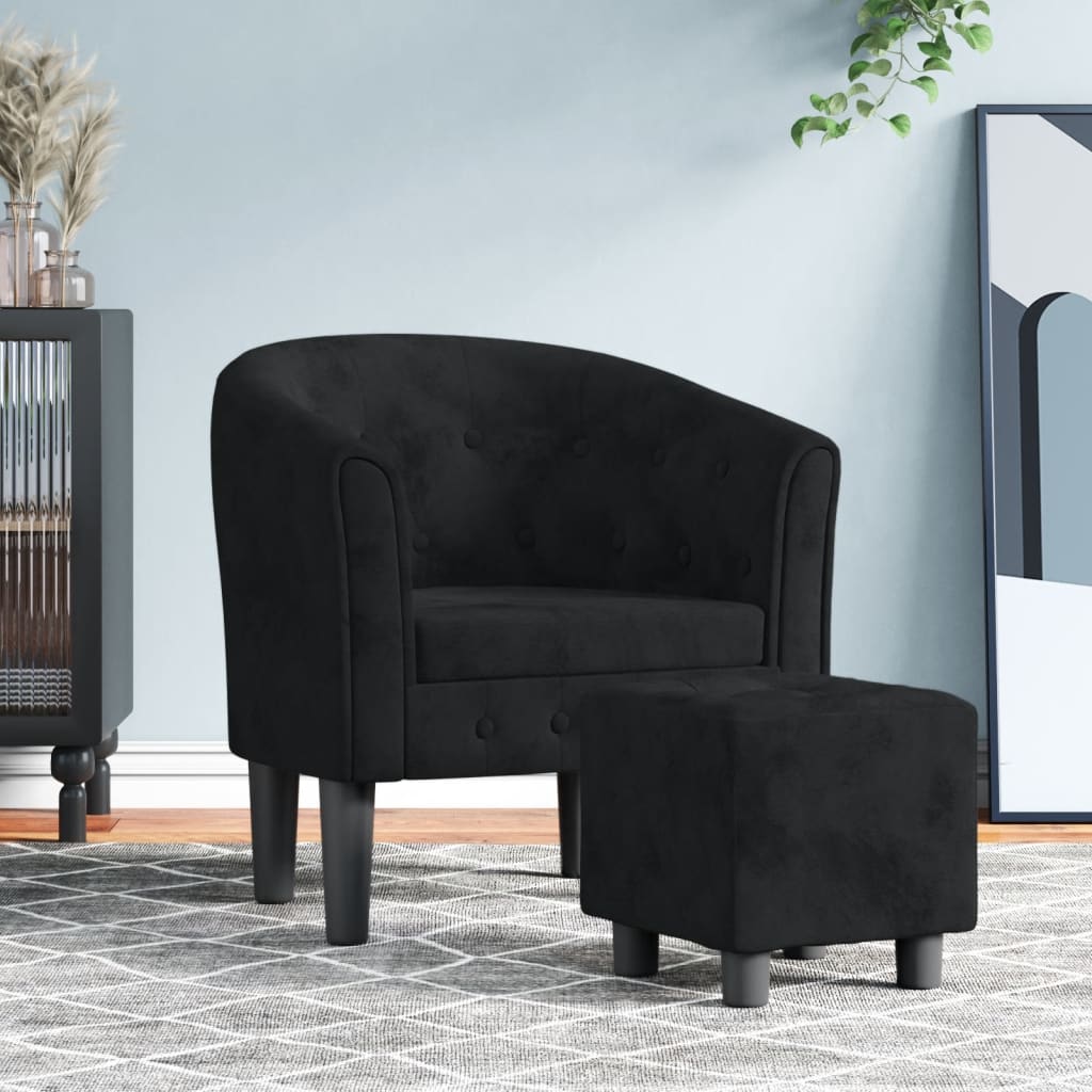 Fauteuil avec repose-pied noir velours - XIOS