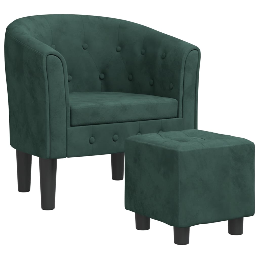 Fauteuil avec repose-pied vert foncé velours - XIOS