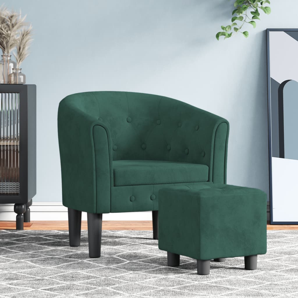 Fauteuil avec repose-pied vert foncé velours - XIOS