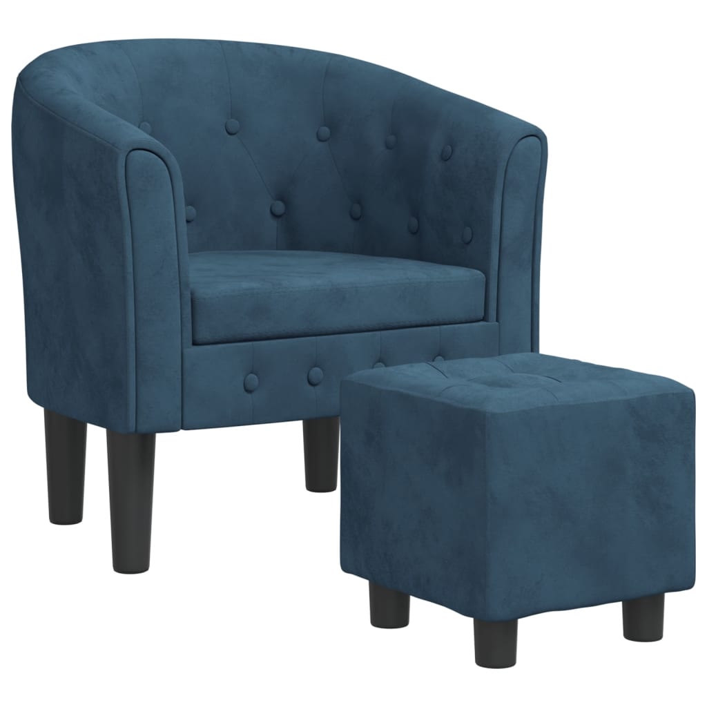 Fauteuil avec repose-pied bleu foncé velours - XIOS