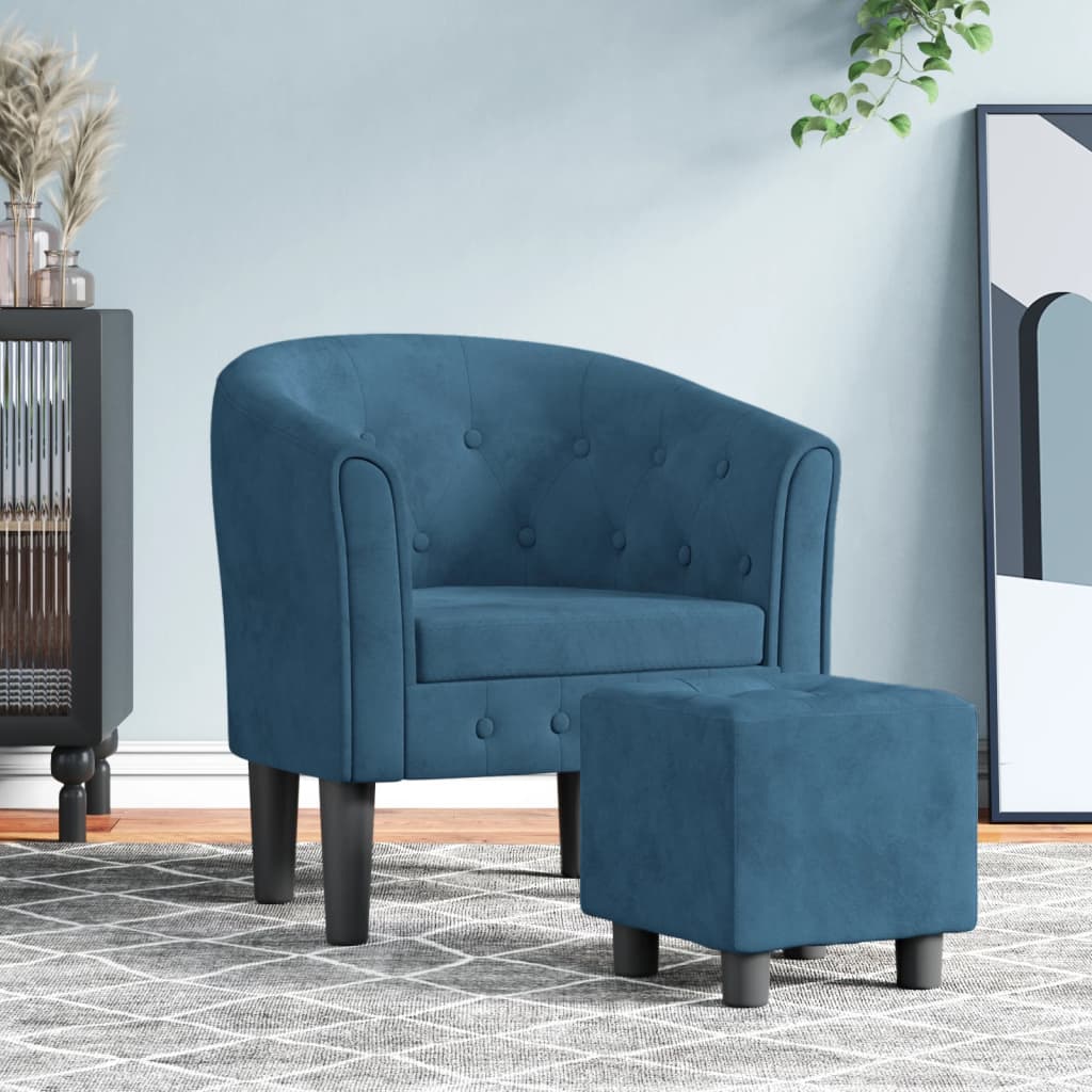 Fauteuil avec repose-pied bleu foncé velours - XIOS