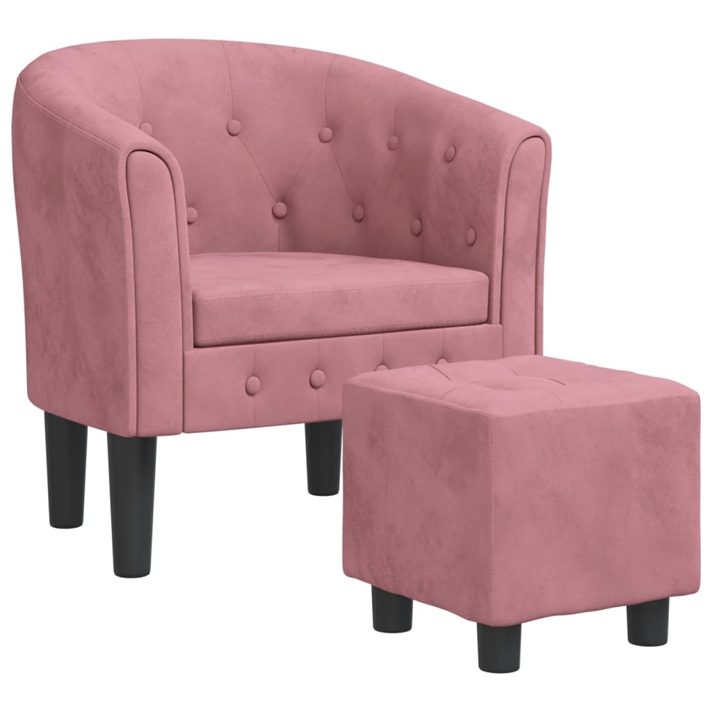 Fauteuil avec repose-pied rose velours - XIOS
