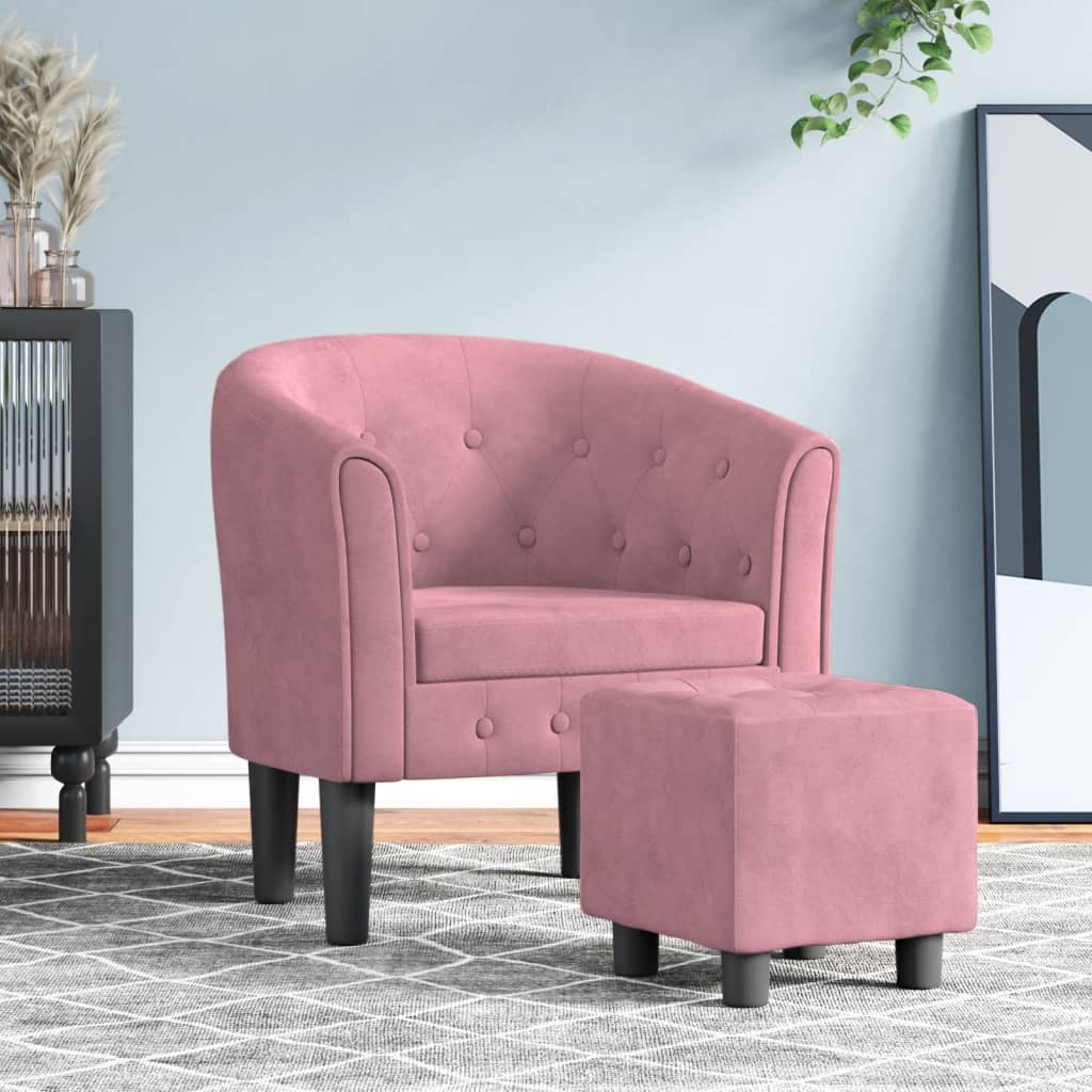 Fauteuil avec repose-pied rose velours - XIOS