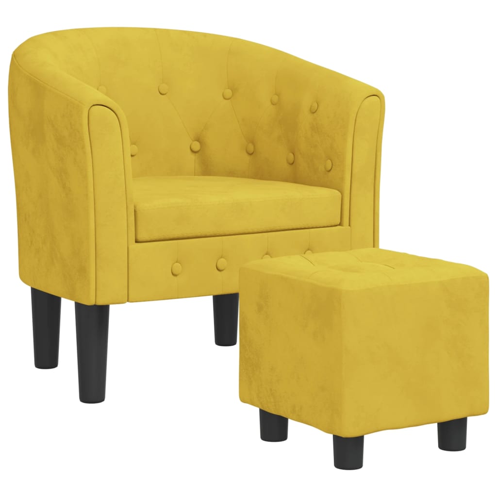 Fauteuil avec repose-pied jaune velours - XIOS