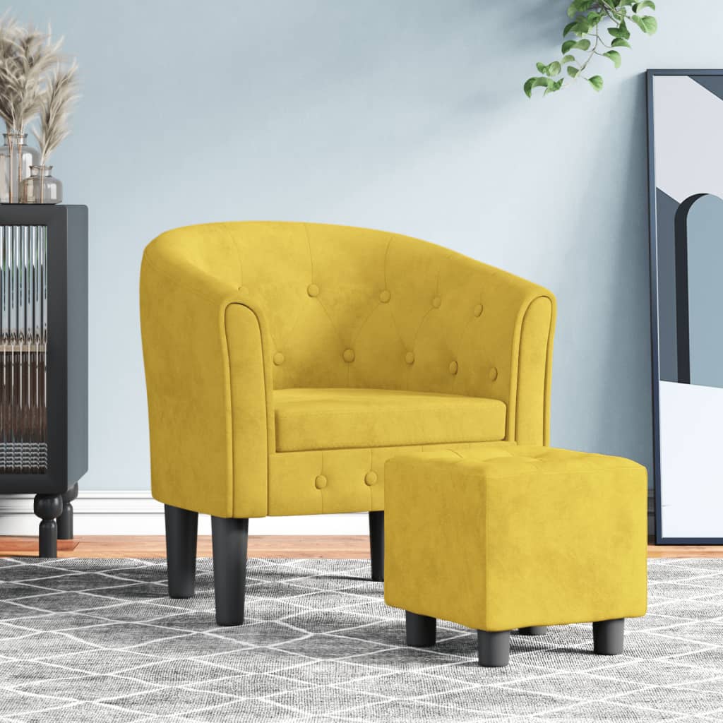 Fauteuil avec repose-pied jaune velours - XIOS