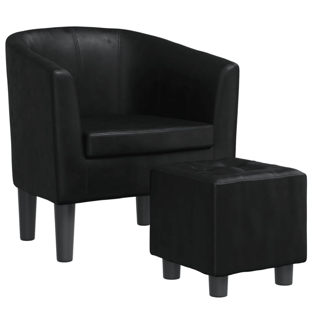 Fauteuil avec repose-pied noir similicuir - XIOS