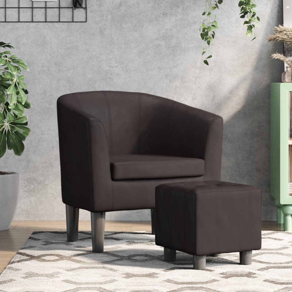 Fauteuil avec repose-pied marron similicuir - XIOS
