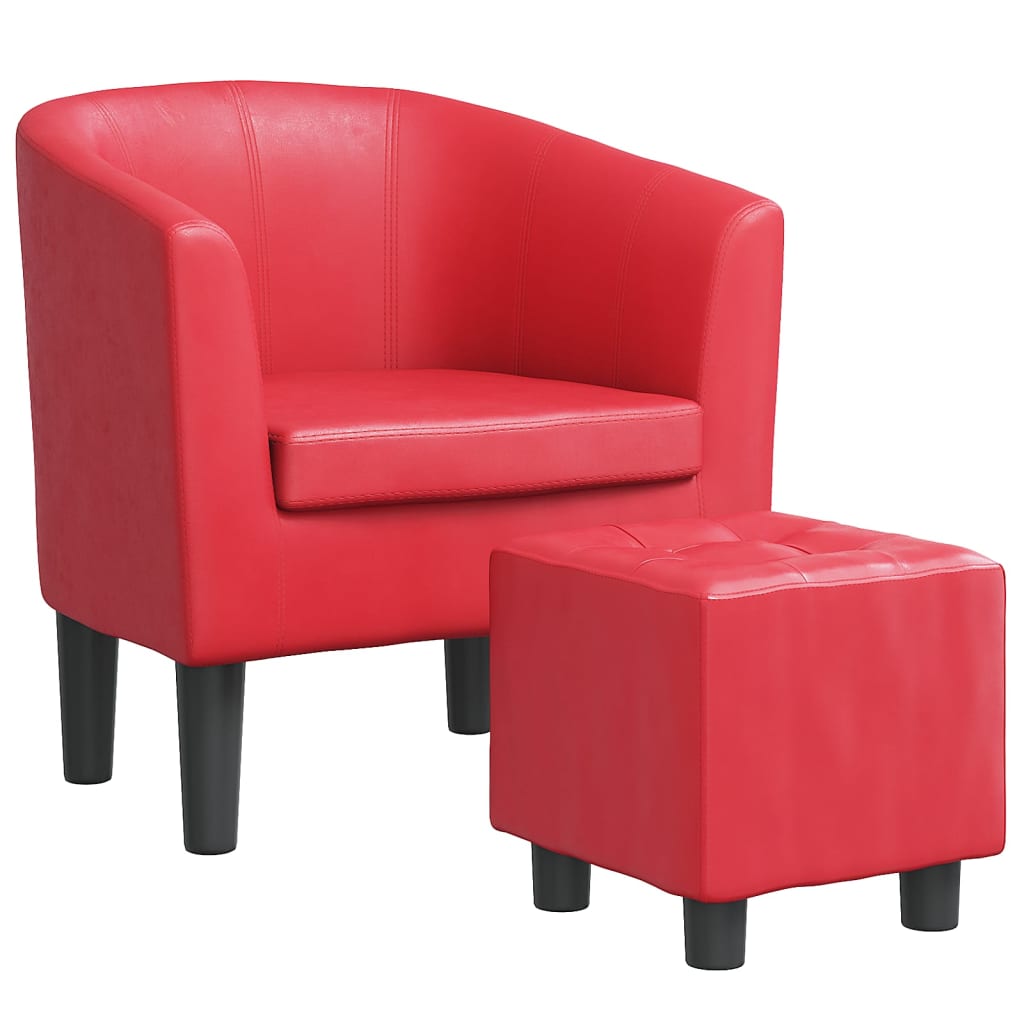 Fauteuil avec repose-pied rouge similicuir - XIOS