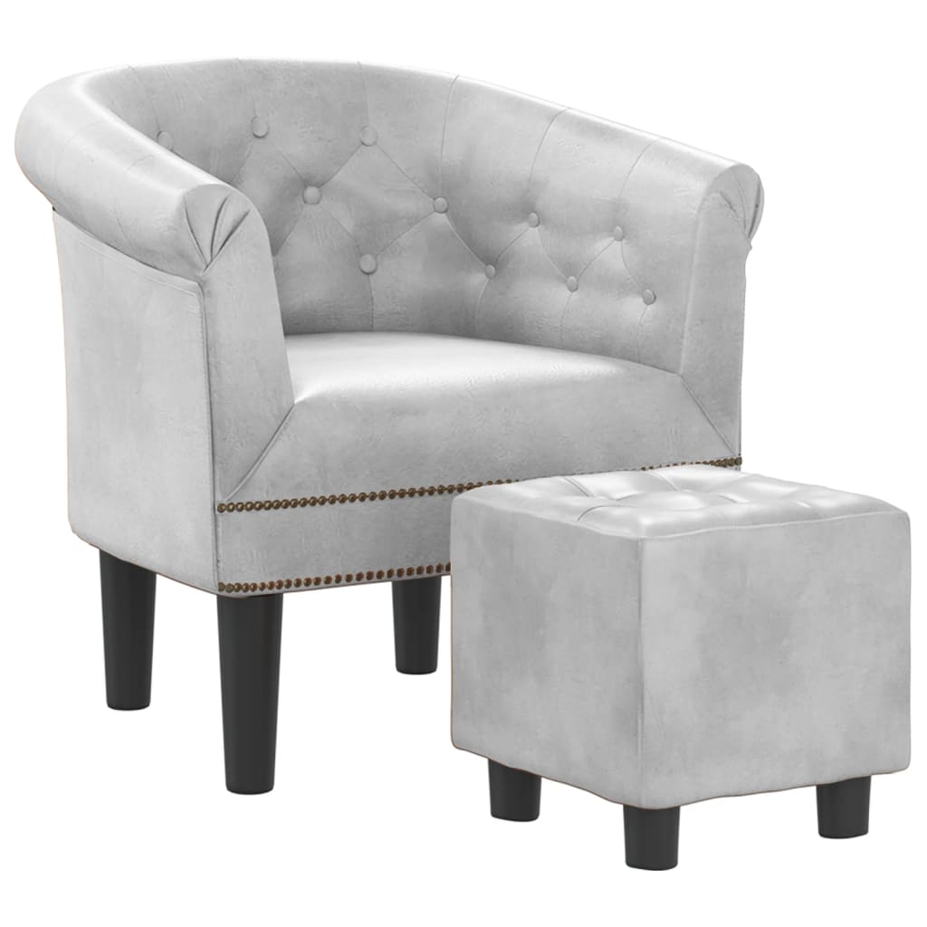 Fauteuil avec repose-pied argenté similicuir