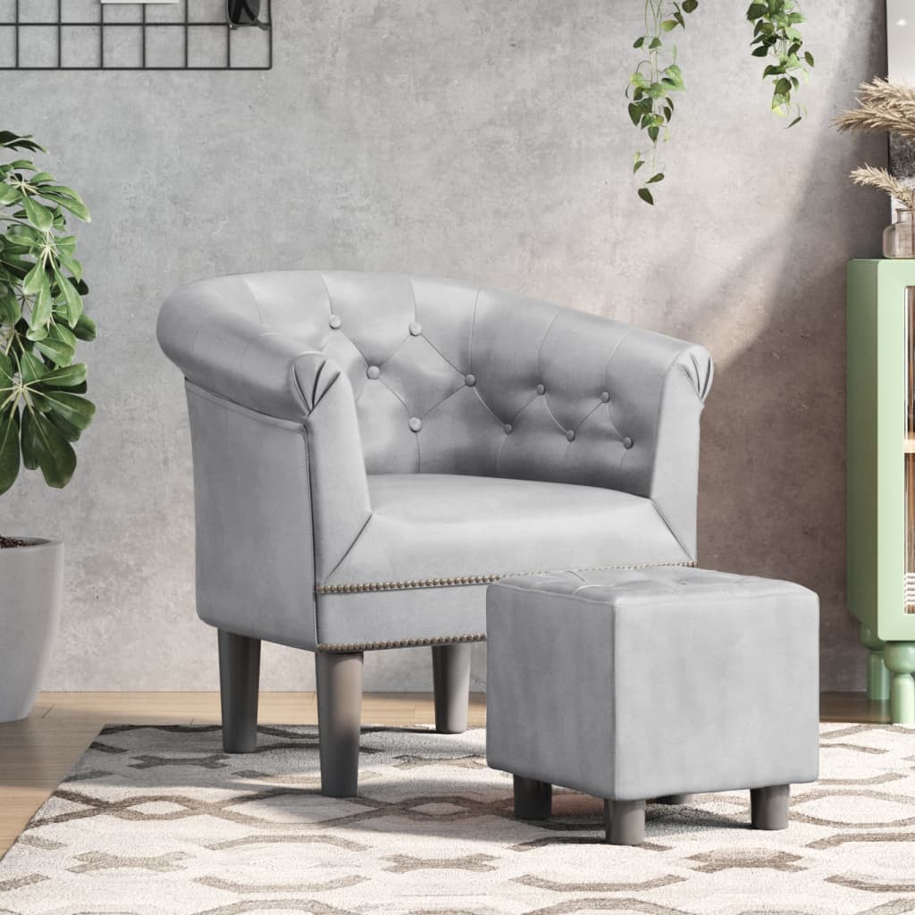 Fauteuil avec repose-pied argenté similicuir - XIOS