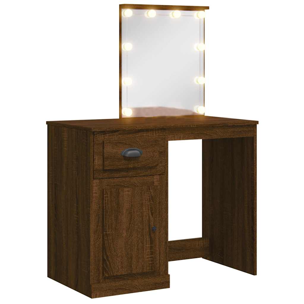 Coiffeuse avec lumières LED chêne marron 90x42x132,5 cm - XIOS