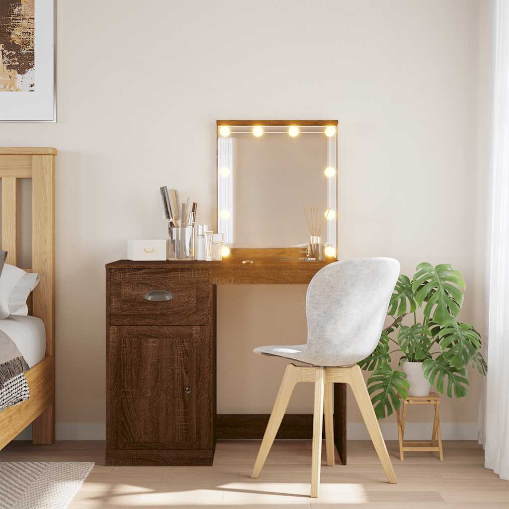 Coiffeuse avec lumières LED chêne marron 90x42x132,5 cm - XIOS