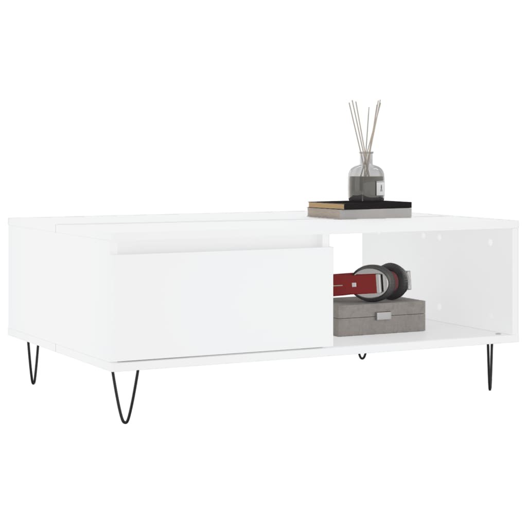 Table basse blanc 90x60x35 cm bois d'ingénierie - XIOS