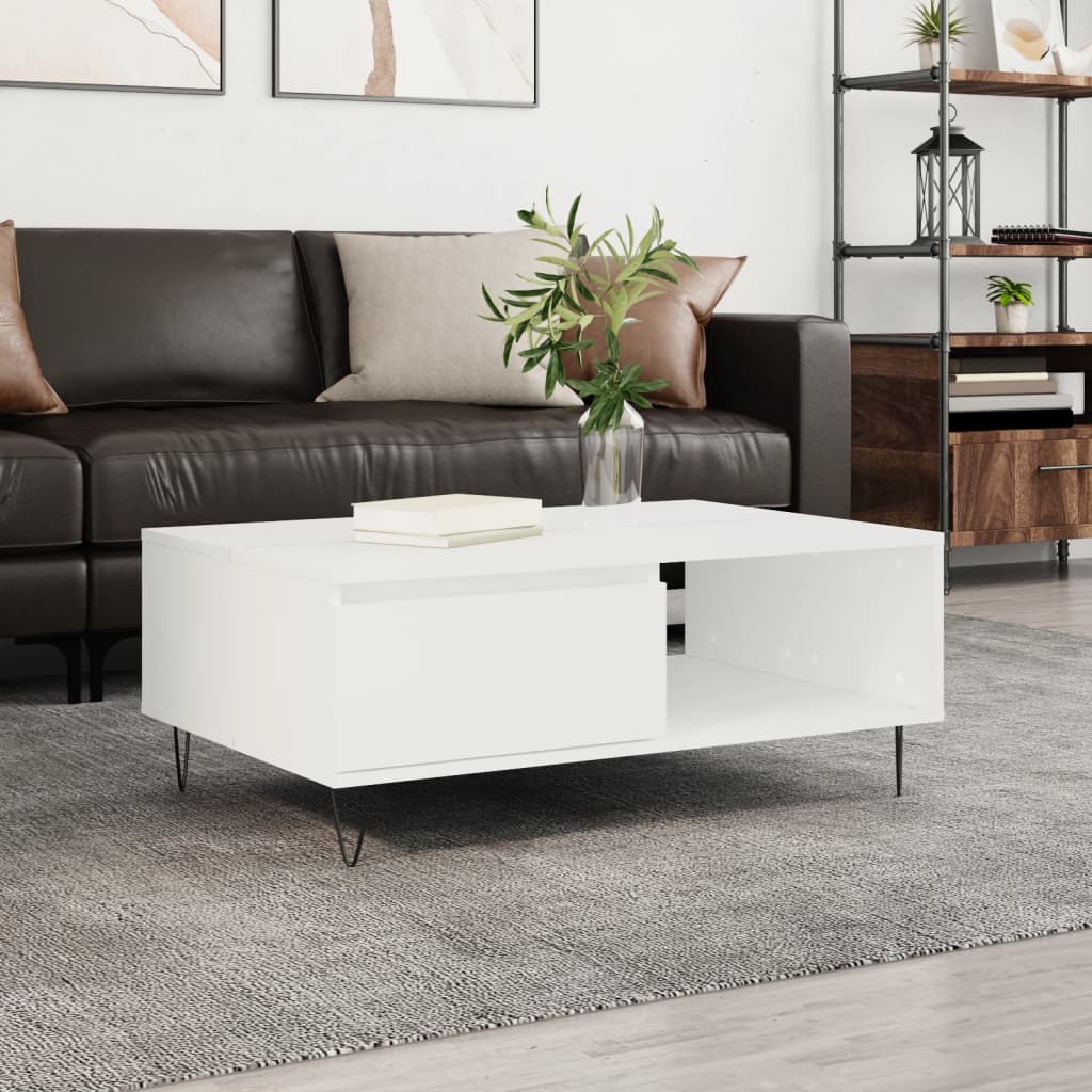 Table basse blanc 90x60x35 cm bois d'ingénierie - XIOS
