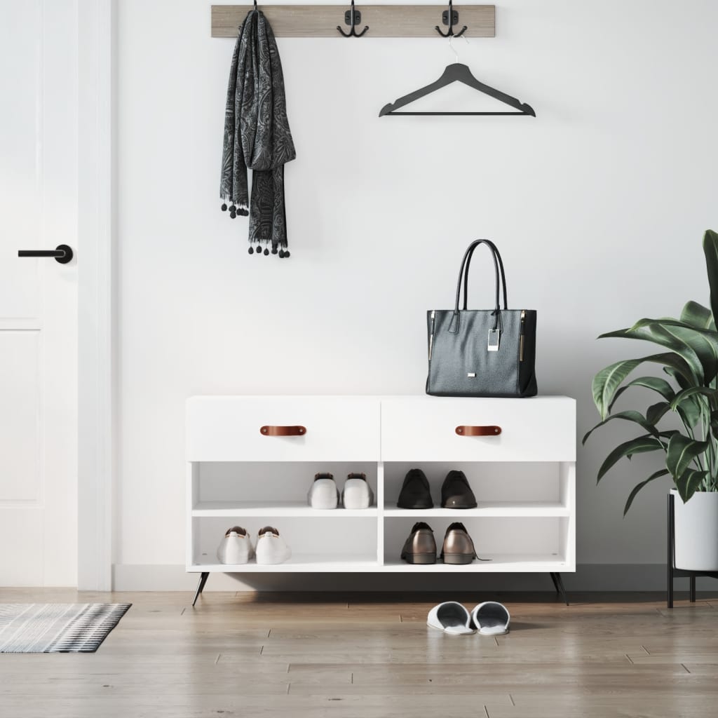 Banc à chaussures blanc brillant 102x35x55 cm bois d'ingénierie - XIOS