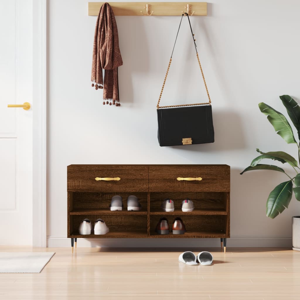 Banc à chaussures chêne marron 102x35x55 cm bois d'ingénierie - XIOS