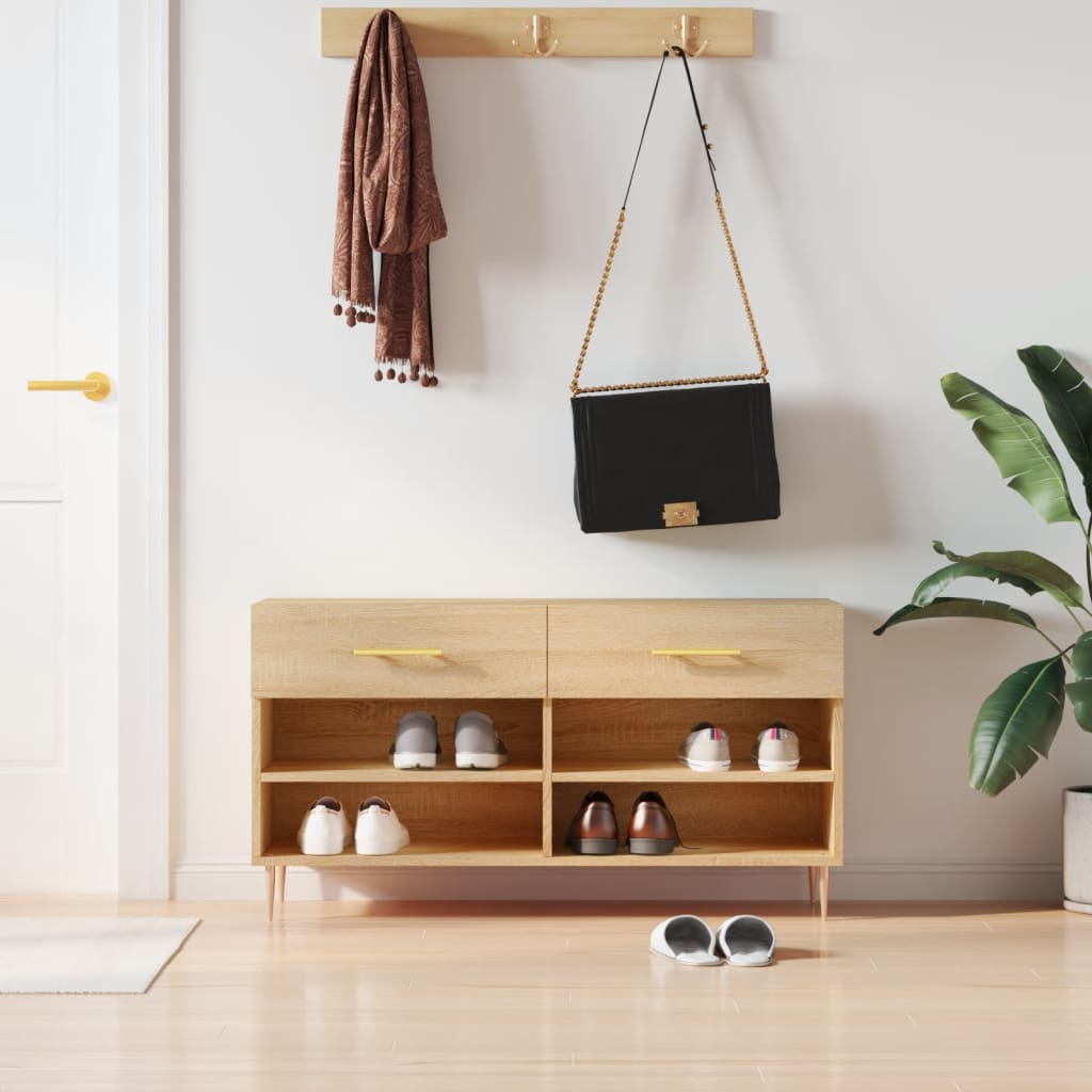 Banc à chaussures chêne sonoma 102x35x55 cm bois d'ingénierie - XIOS