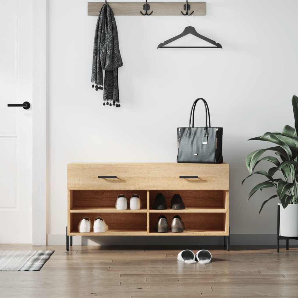 Banc à chaussures chêne sonoma 102x35x55 cm bois d'ingénierie - XIOS