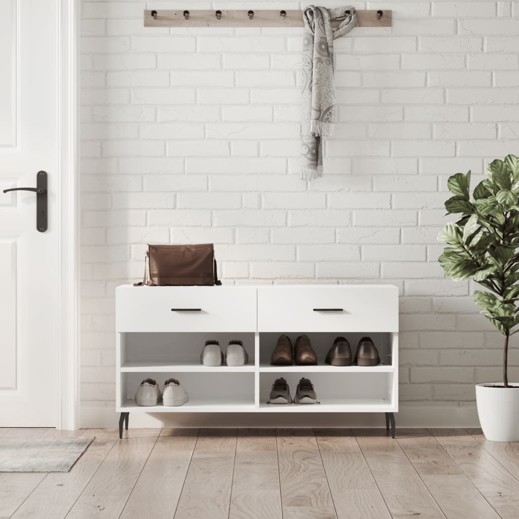 Banc à chaussures blanc brillant 102x35x55 cm bois d'ingénierie - XIOS