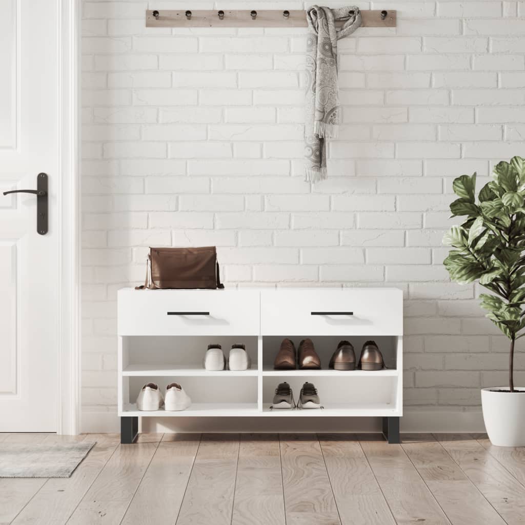 Banc à chaussures blanc brillant 102x35x55 cm bois d'ingénierie - XIOS