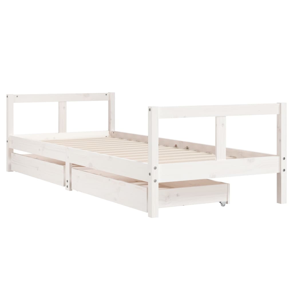 Cadre de lit enfant tiroirs blanc 80x200 cm bois de pin massif - XIOS