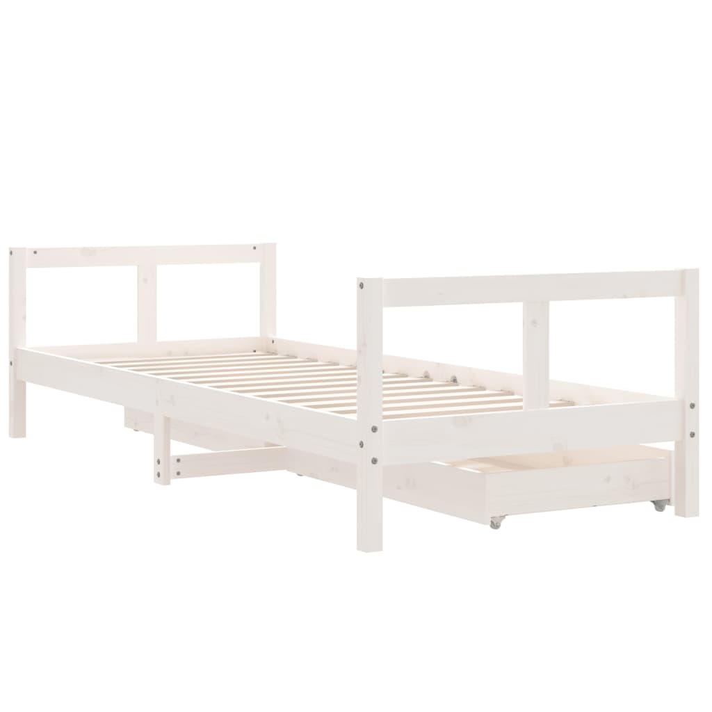 Cadre de lit enfant tiroirs blanc 80x200 cm bois de pin massif - XIOS