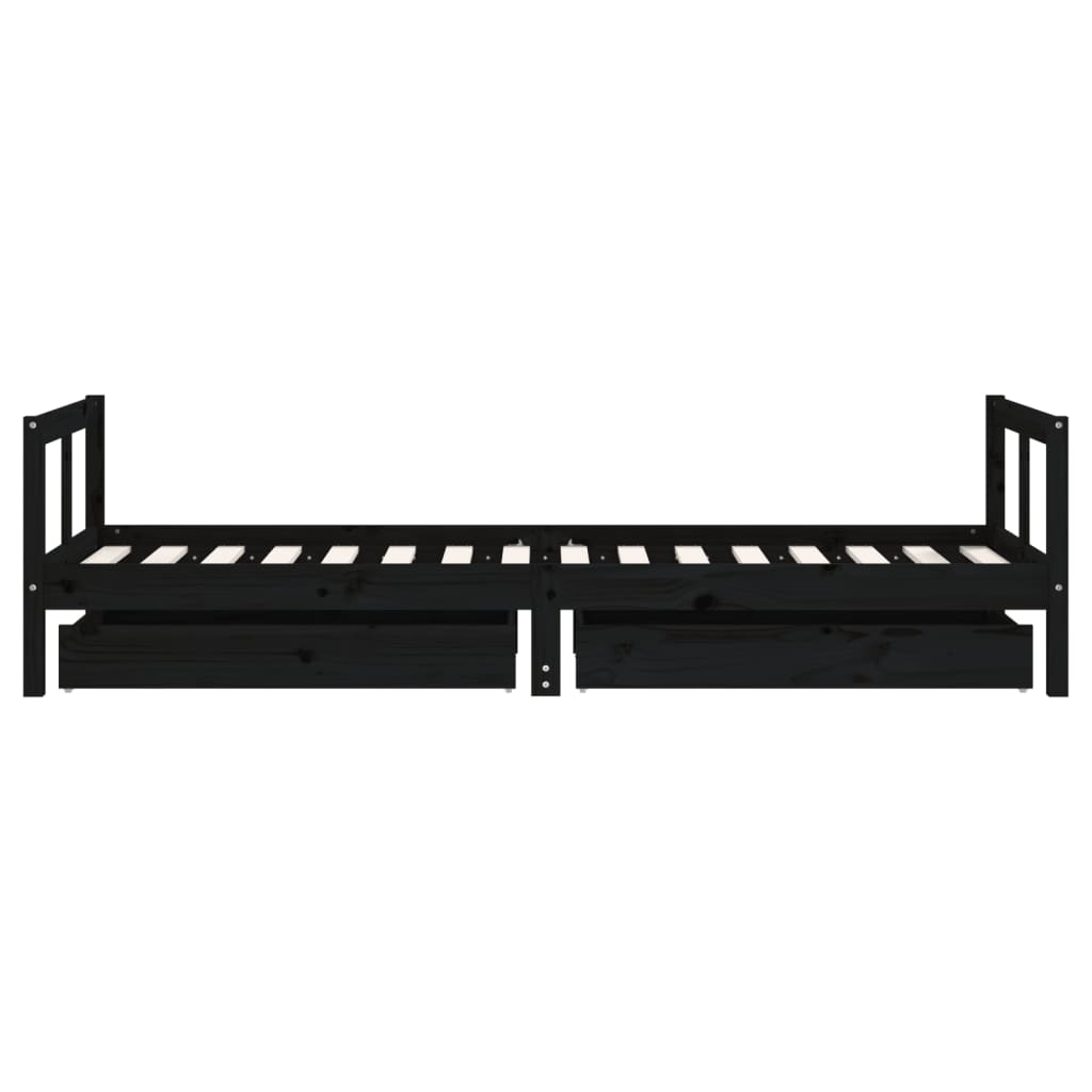 Cadre de lit enfant tiroirs noir 80x200 cm bois de pin massif - XIOS