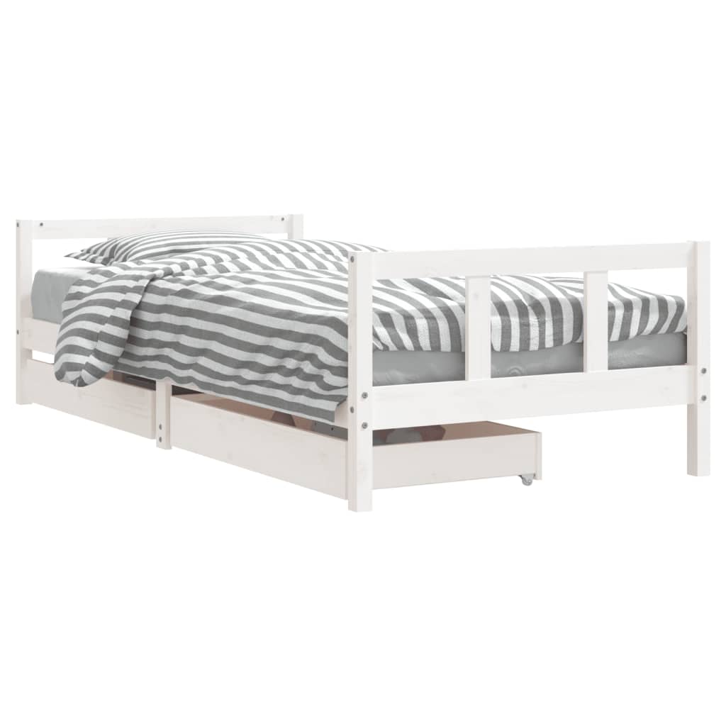 Cadre de lit enfant tiroirs blanc 90x200 cm bois de pin massif - XIOS