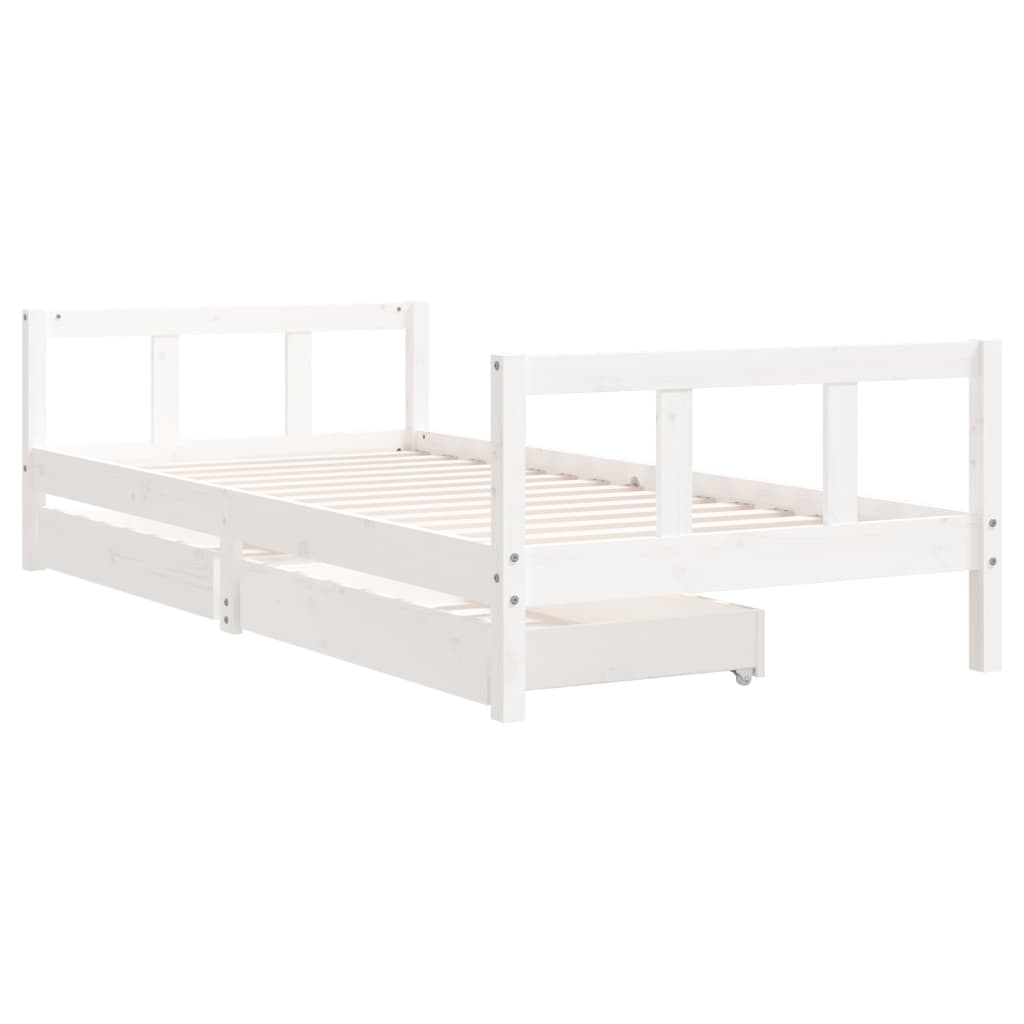 Cadre de lit enfant tiroirs blanc 90x200 cm bois de pin massif - XIOS