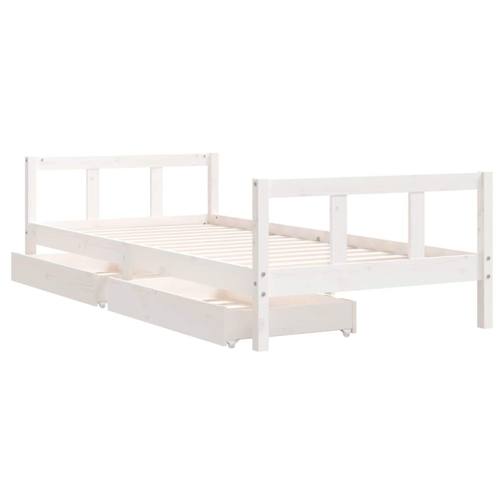Cadre de lit enfant tiroirs blanc 90x200 cm bois de pin massif - XIOS