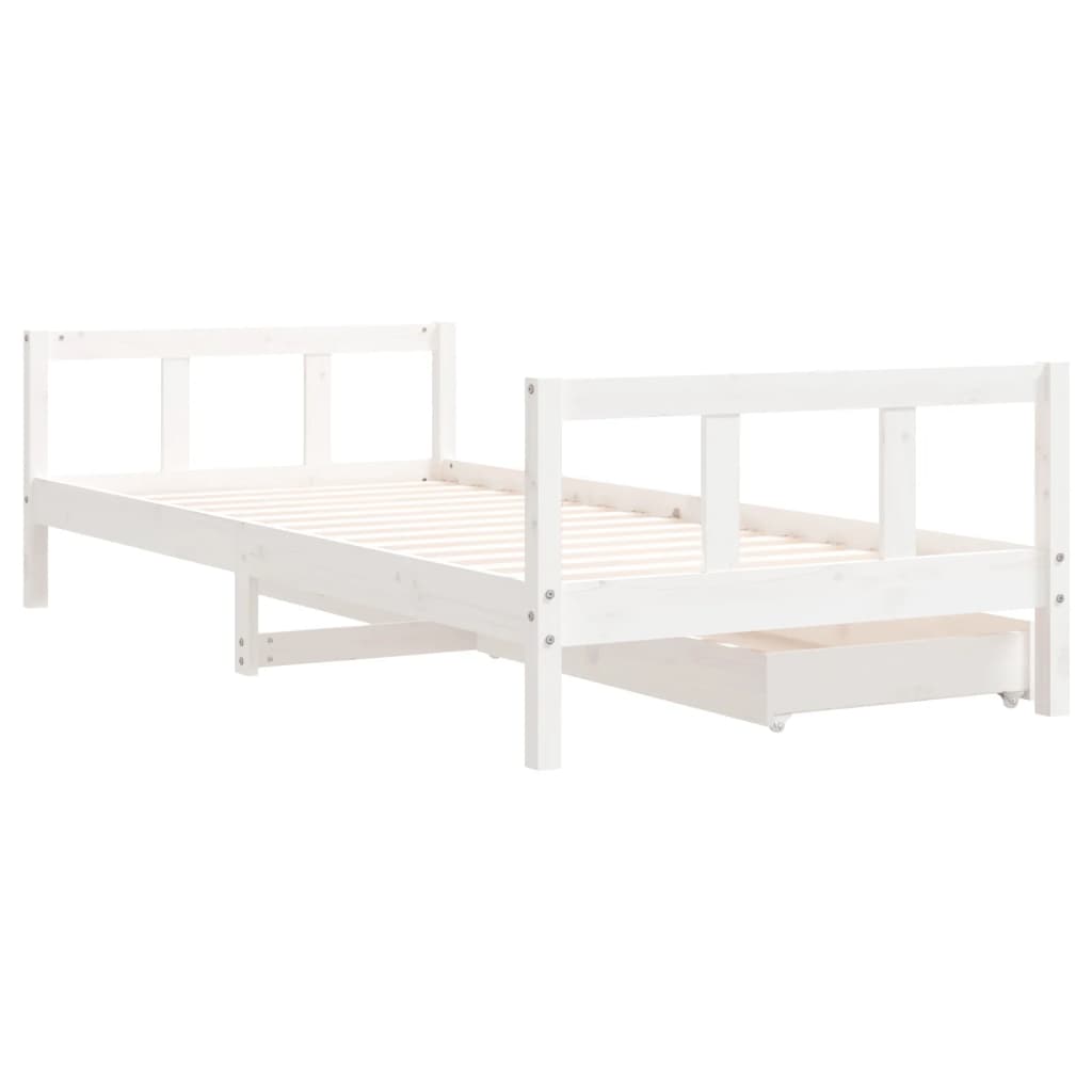Cadre de lit enfant tiroirs blanc 90x200 cm bois de pin massif - XIOS