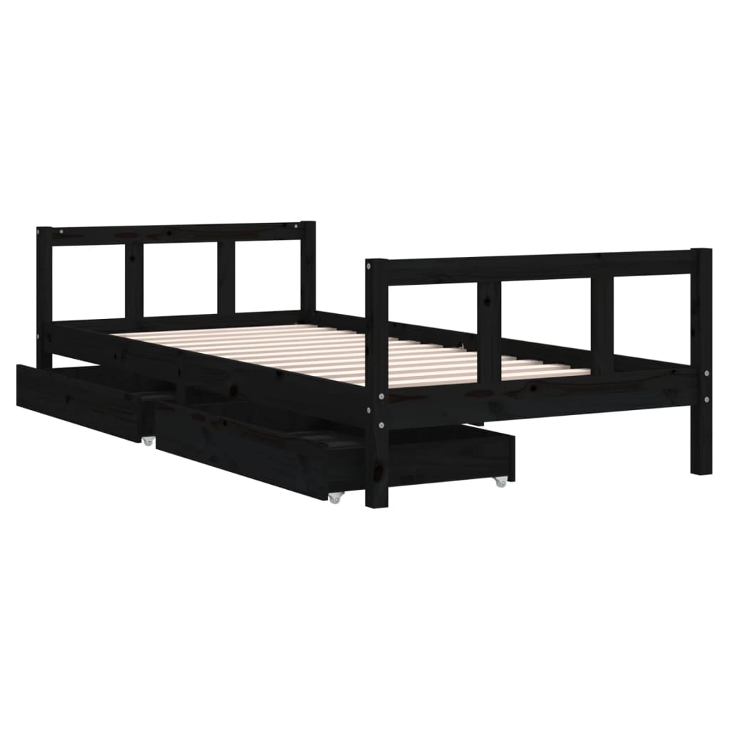 Cadre de lit enfant avec tiroirs noir 90x200 cm bois pin massif - XIOS