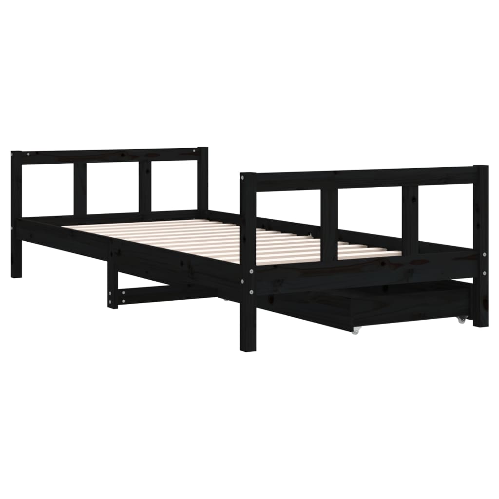Cadre de lit enfant avec tiroirs noir 90x200 cm bois pin massif - XIOS