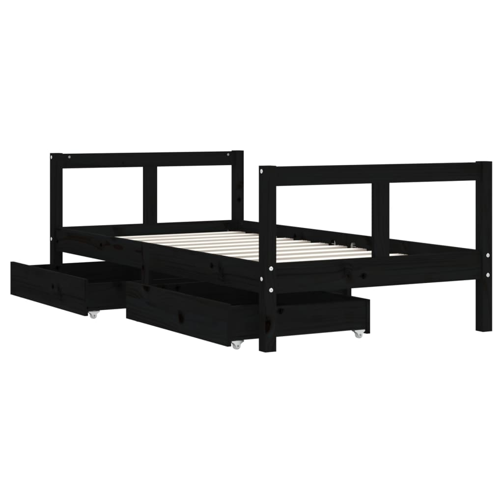 Cadre de lit pour enfant tiroirs noir 80x160 cm bois pin massif - XIOS