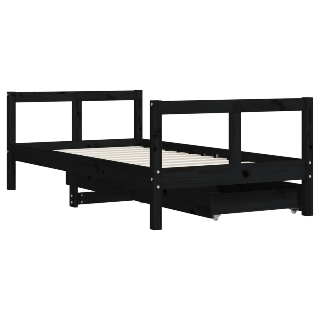Cadre de lit pour enfant tiroirs noir 80x160 cm bois pin massif - XIOS