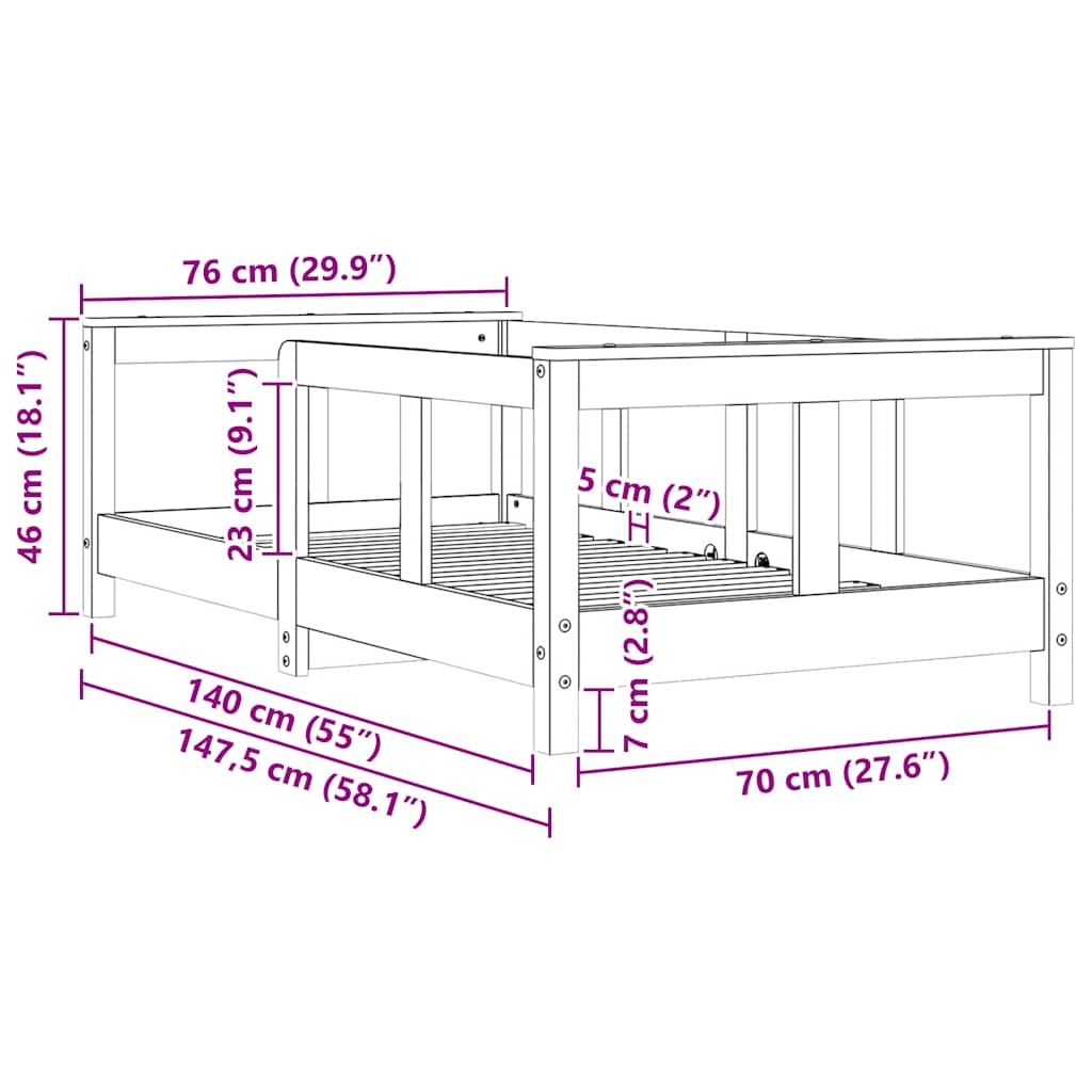 Cadre de lit pour enfant 70x140 cm bois de pin massif - XIOS