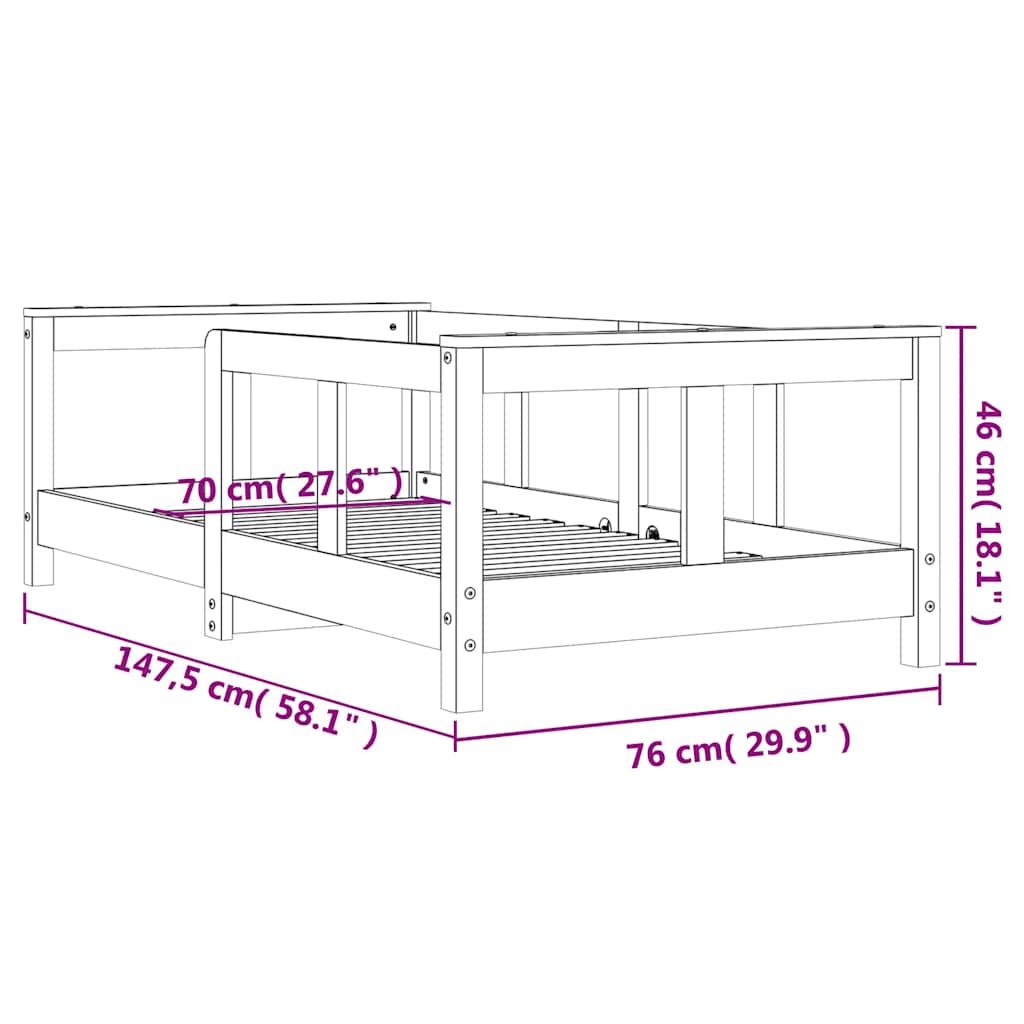 Cadre de lit pour enfant blanc 70x140 cm bois de pin massif - XIOS