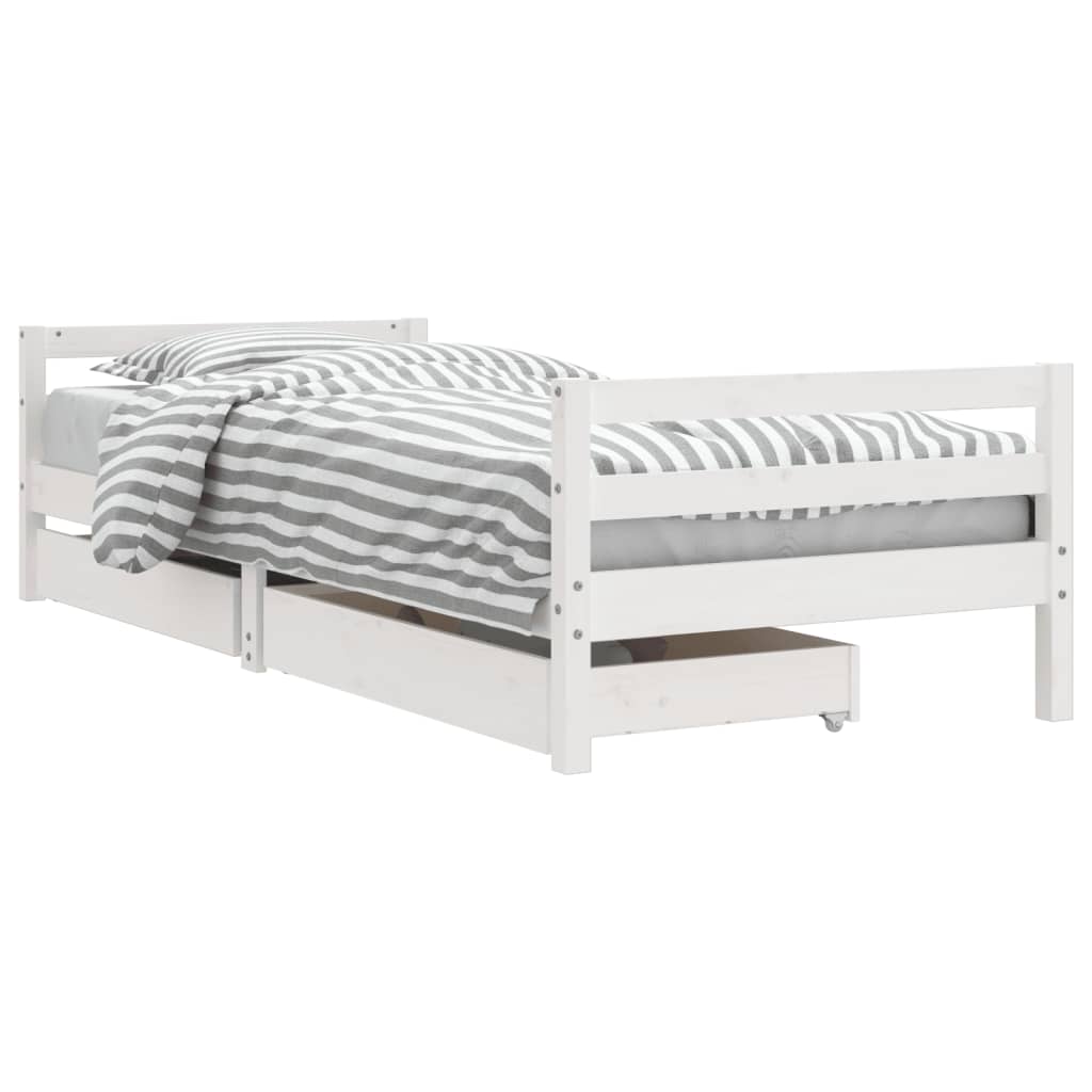 Cadre de lit enfant tiroirs blanc 80x200 cm bois de pin massif - XIOS