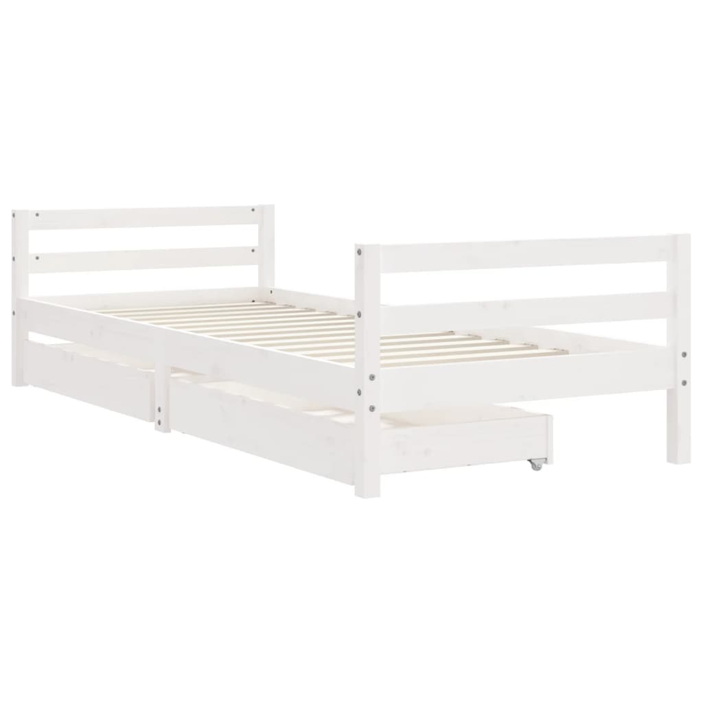 Cadre de lit enfant tiroirs blanc 80x200 cm bois de pin massif - XIOS