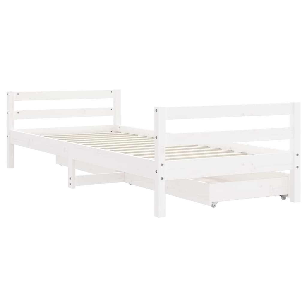 Cadre de lit enfant tiroirs blanc 80x200 cm bois de pin massif - XIOS