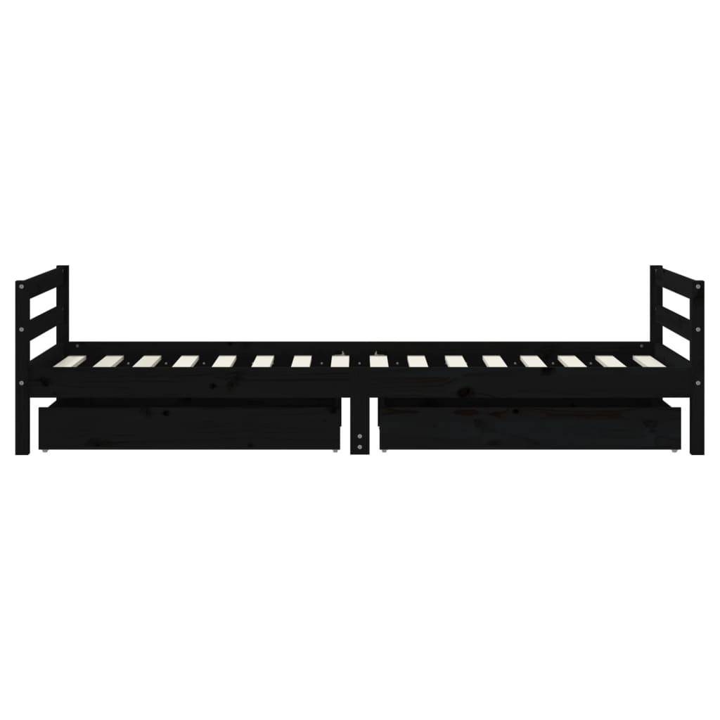 Cadre de lit enfant tiroirs noir 80x200 cm bois de pin massif - XIOS