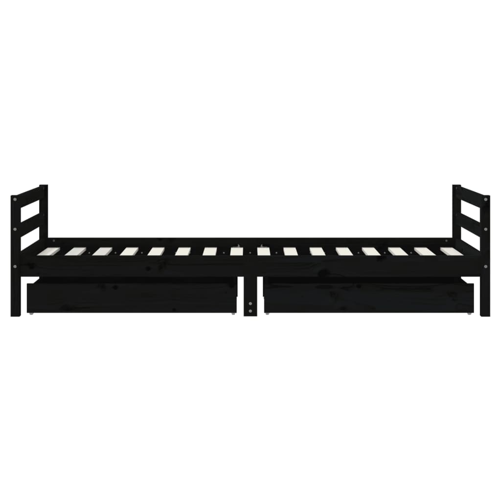 Cadre de lit enfant avec tiroirs noir 90x200 cm bois pin massif - XIOS