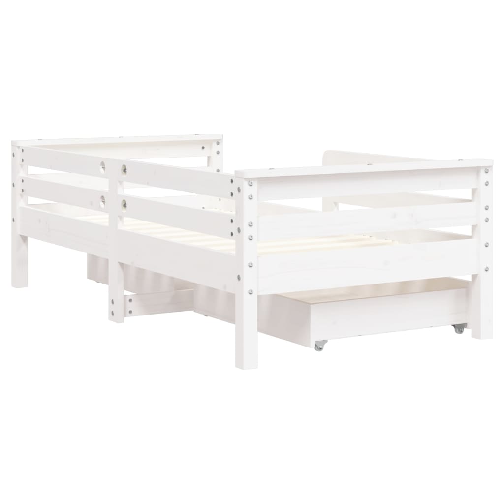 Cadre de lit enfant tiroirs blanc 70x140 cm bois de pin massif - XIOS