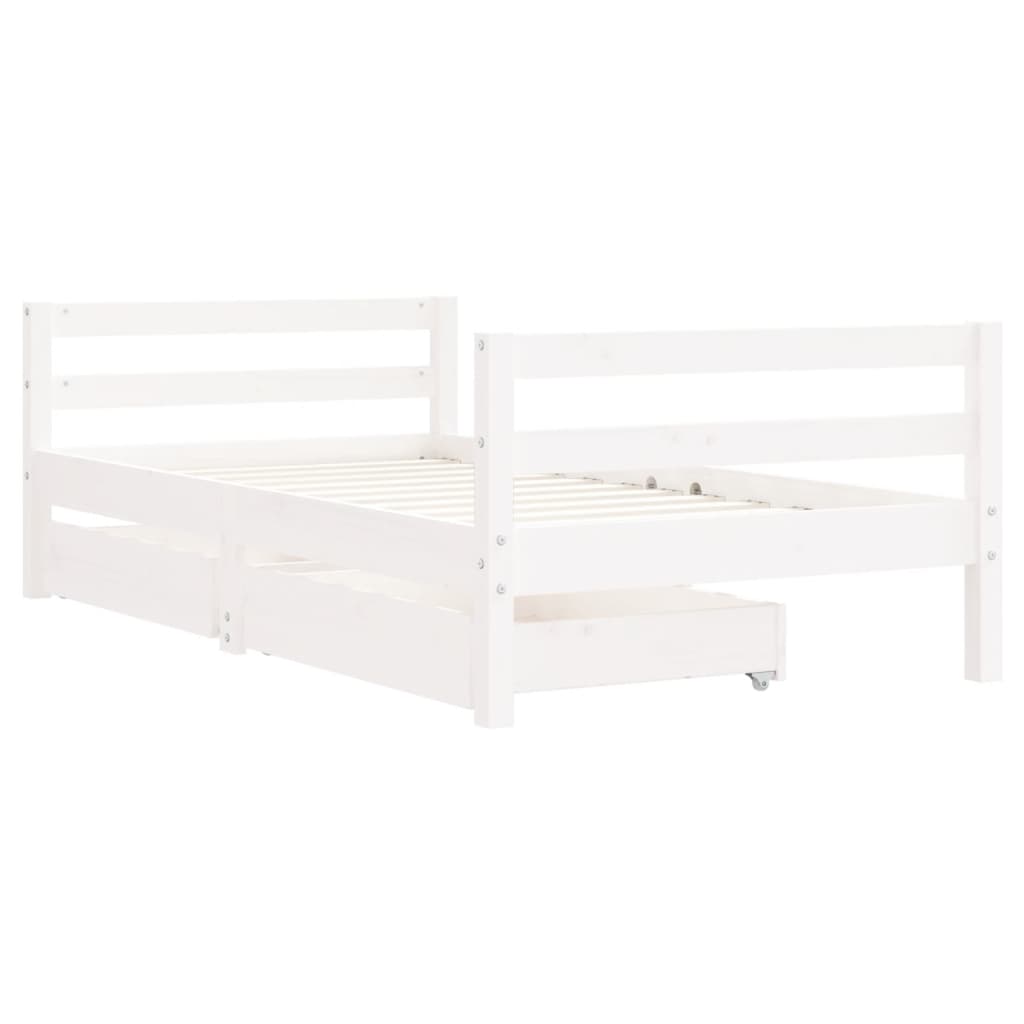 Cadre de lit pour enfant tiroirs blanc 80x160cm bois pin massif - XIOS