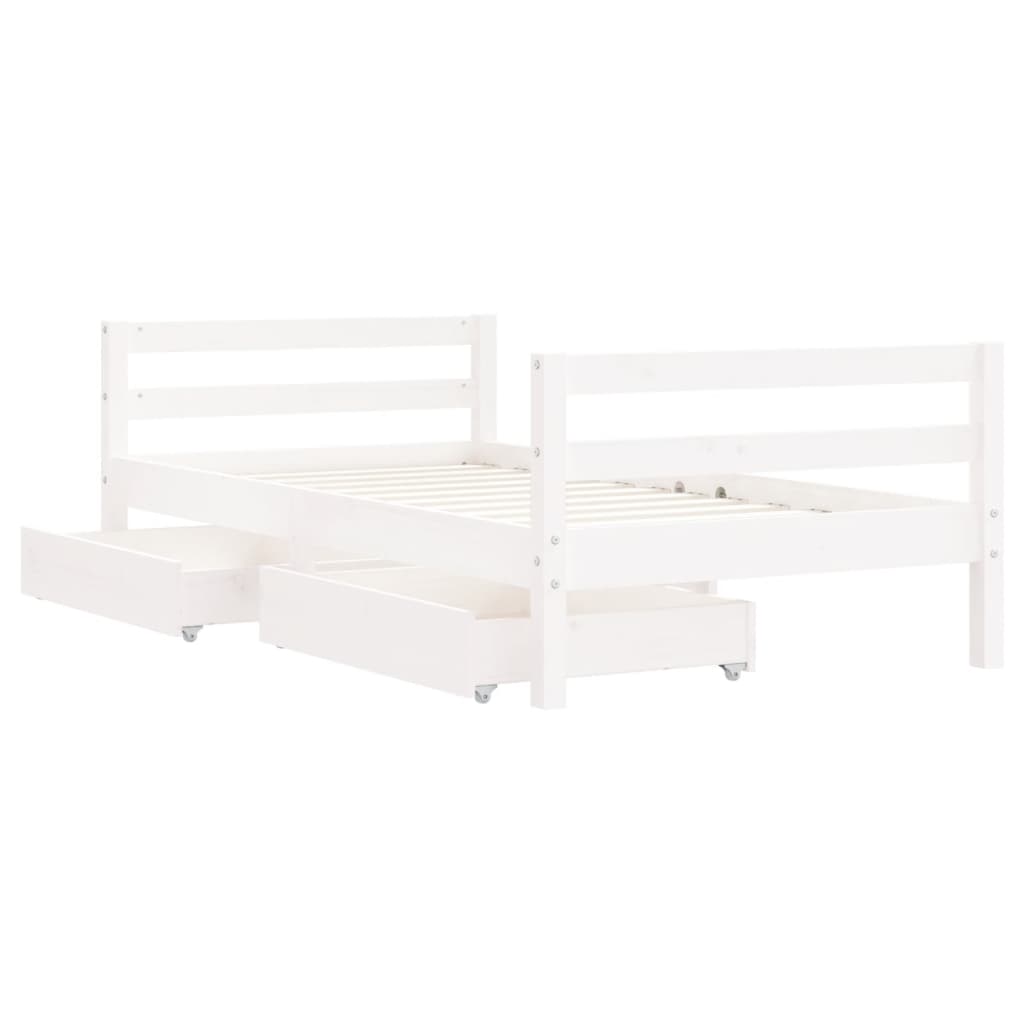 Cadre de lit pour enfant tiroirs blanc 80x160cm bois pin massif - XIOS