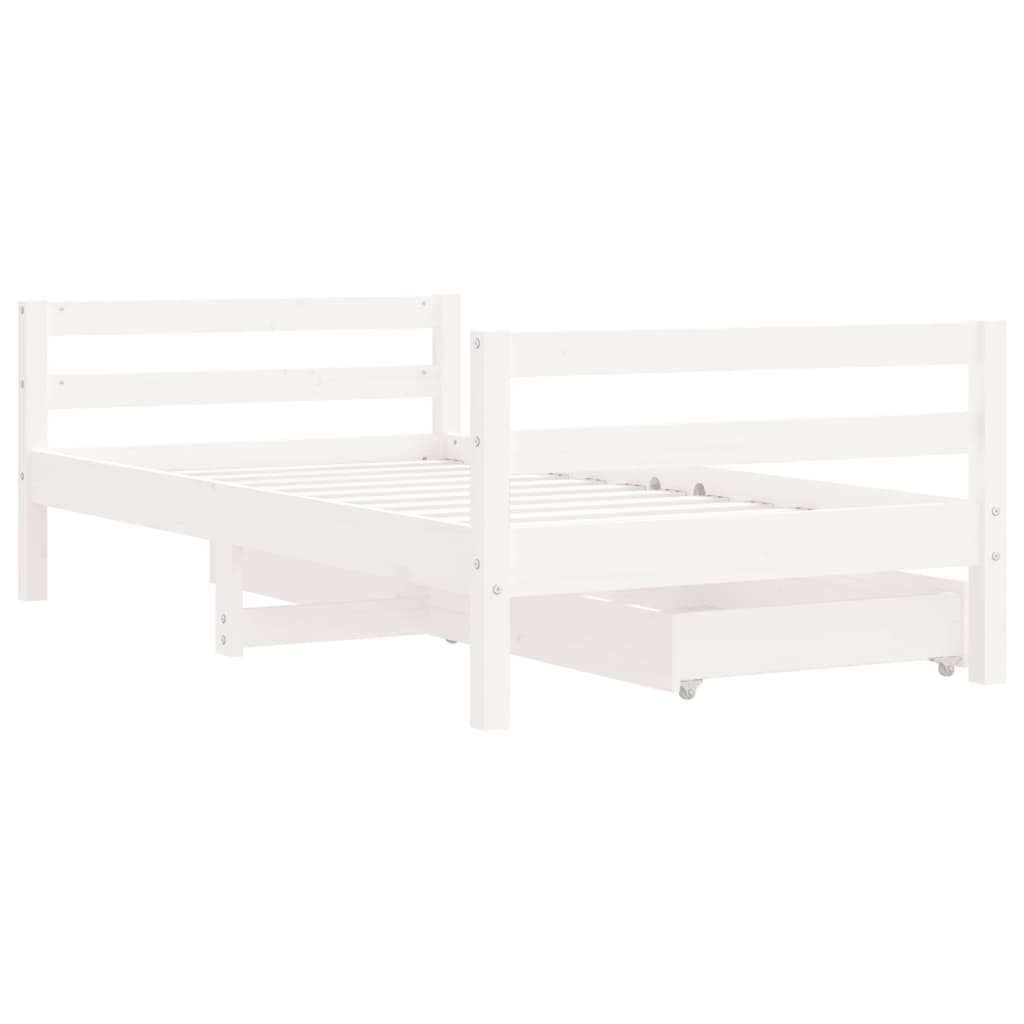 Cadre de lit pour enfant tiroirs blanc 80x160cm bois pin massif - XIOS