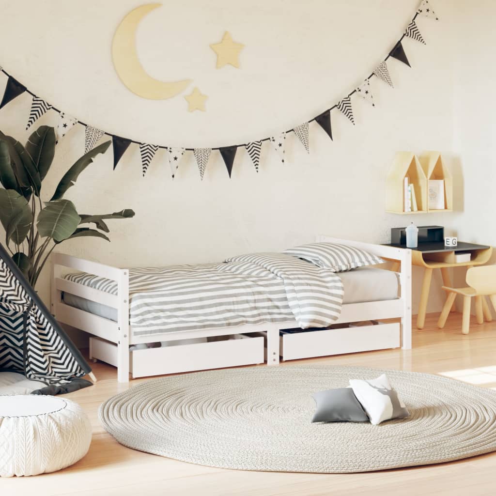 Cadre de lit pour enfant tiroirs blanc 80x160cm bois pin massif - XIOS