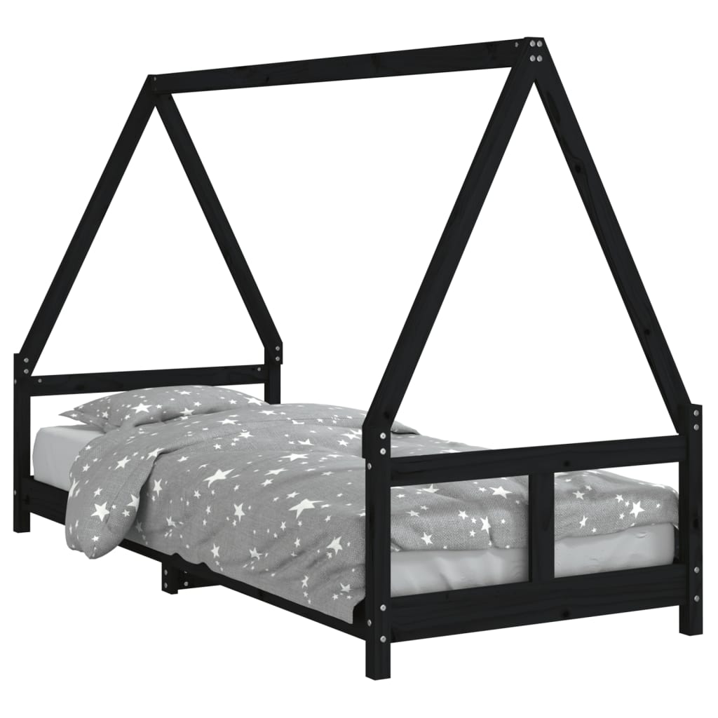 Cadre de lit pour enfants noir 80x200 cm bois de pin massif - XIOS